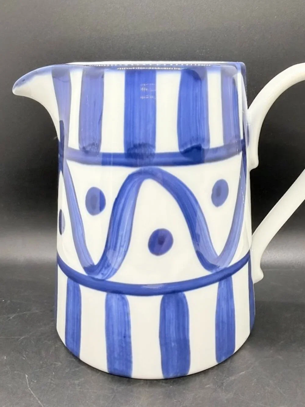 Vintage Dansk Arabesque Pitcher 40oz Abstract Geometric Blue White Japan Mark